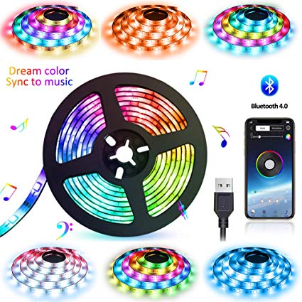 LED Strip Lights USB Powered Abtong Bluetooth LED Lights Strip APP Control Music Sync Color Chasing Strip Lights Waterproof LED Rope Lights 6.56FT Dream Color LED Lights for TV Party Home Decoration