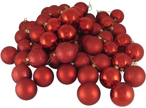 Christmas Ball Ornaments shatterproof,21pcs Mini red Satin Shiny and Glitter Finish Bulb (Red, 4cm)