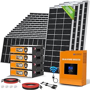 ECO-WORTHY 3510W 48V Solar Power Complete Kit for Home Shed：18PCS 195W Solar Panel   1PC 5000W 48V All-in-One MPPT Solar Charge Inverter with WiFi Module   4PCS 48V 50AH Lithium Battery   Z-Bracket