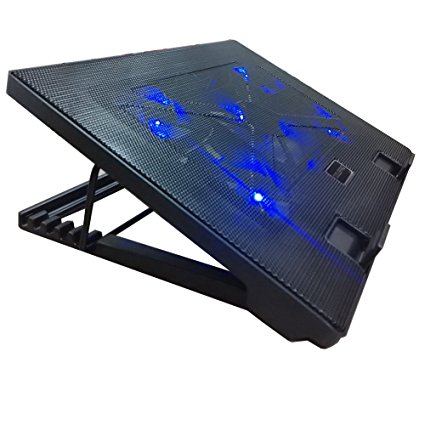 INVESCH Laptop Cooling Pad,12"-17" Cooler Pad Chill Mat 5 Quiet Fans with LED Lights and 2 USB 2.0 Ports 5 Section Adjustable Mounts Stand Height Angle