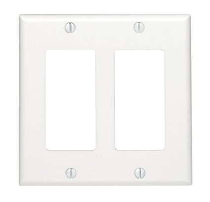 Leviton 80409-W 2-Gang Decora/GFCI Device Decora Wallplate, Standard Size, Thermoset, Device Mount, White