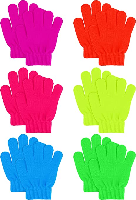 Cooraby 6 Pairs Kids Knitted Magic Gloves Teens Warm Winter Stretchy Full Fingers Gloves