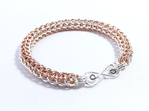 Silver and Copper Full Persian Foxtail Chain Maille Bracelet with Infinity Clasp