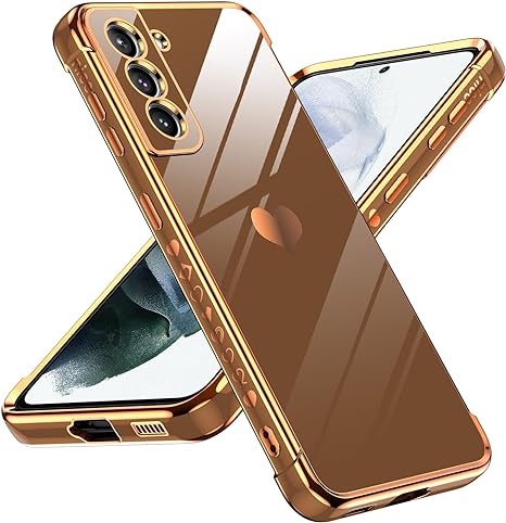 LeYi for Samsung Galaxy S21 Plus Phone Case: Full Camera Lens Protection,Love Heart Plating Girly Women Cute Luxury Soft TPU Shockproof Case for Samsung S21 Plus,Brown