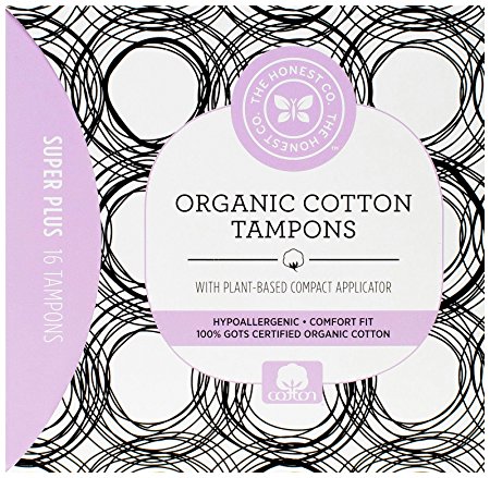 The Honest Company Organic Cotton Tampons with Plant-Based Compact Applicator, Super Plus, 16 Count