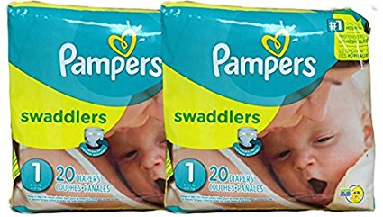 Pampers Swaddlers Diapers, Size 1, 20 Count Pack of 2 (Total of 40 Pampers)