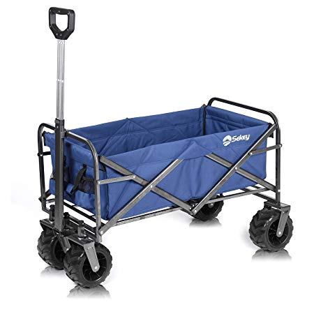 Sekey Foldable Folding Trolley Hand Cart Außenschubk Wheelbarrow Folding Beach Wagon Outdoor Garden Trolley SUITABLE FOR ALL TERRAIN Watch – Dark Blue