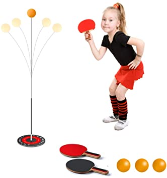TAOPE Table Tennis Trainer with 2 Elastic Soft Shaft Leisure Ping-Pong Decompression Sports for Beginner and Kids Indoor or Outdoor Use Table Tennis Bat Set