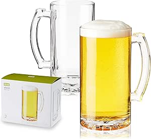 True Glass Beer Mugs with Handles, 26oz Extra Large Beer Stein Mugs for Pilsner, Lager, Glassware Drinking Glasses, Drinkware, Hosting Party, Set of 2