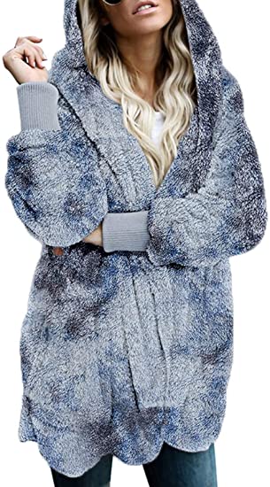 Dokotoo Womens Long Sleeve Solid Fuzzy Fleece Open Front Hooded Cardigans Jacket Coats Outwear with Pocket