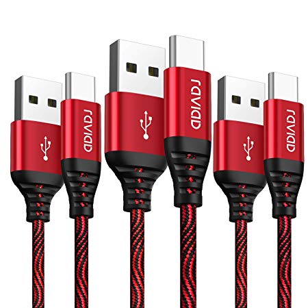 USB Type C Cable, RAVIAD [3Pack 6.6FT] Nylon Braided USB C Fast Charging & Data Sync Charger Cord Compatible Samsung Galaxy S9 S8 Note9, Moto G6 Z3, Huawei P20, Pixel 2, LG G6,Honor 10,Nintendo Switch