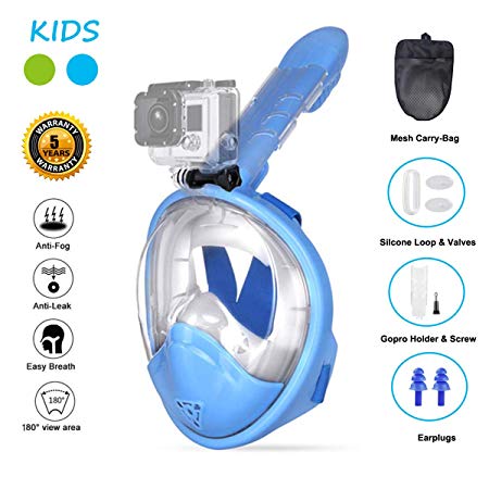 Ufanore Snorkel Mask Full Face, Snorkeling Mask with Detachable Camera Mount, Foldable 180° Panoramic View, Free Breathing, Anti-Fog and Anti-Leak