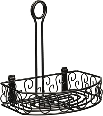 Winco WBKH-6SB Round Black Wire Condiment Caddy with Straight Back, 6.25-Inch