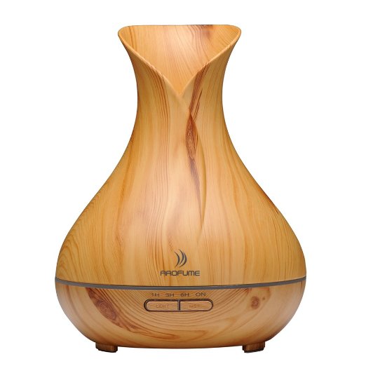 Aromatherapy Essential Oil Diffuser, AROFUME 400ml Ultrasonic Cool Mist Aroma Humidifier with Wood Grain, 4 Time Setting, 7 Color LED Changing Lights and Waterless Auto Shut-off for Home