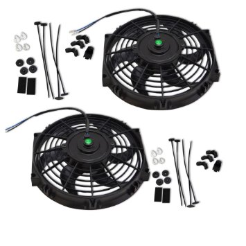Set of 2 Universal 10" inch Slim Fan Push Pull Electric Radiator Cooling 12V Mount Kit Black