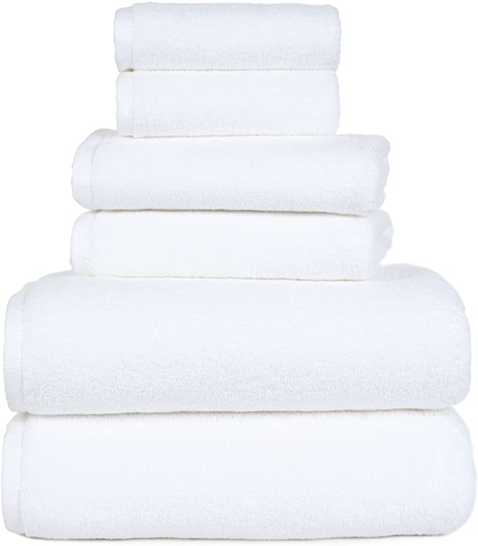 100 Percent Cotton Towel Set, Zero Twist, Soft and Absorbent 6 Piece Set With 2 Bath Towels, 2 Hand Towels and 2 Washcloths (White) By Lavish Home