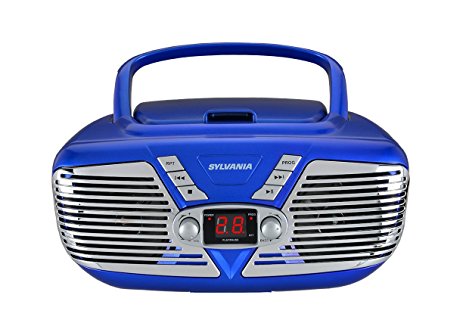 Sylvania Portable CD Boombox with AM/FM Radio, Retro Style, (Blue)