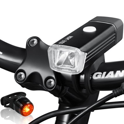 Night Eyes Bright Bike Light Set-300Lumens USB Rechargeable Bike Light  USB Rechargeable Aluminum Bike Taillight -Perfect Bike Light Set for All Bike, Easy to Install, NoTool Required.