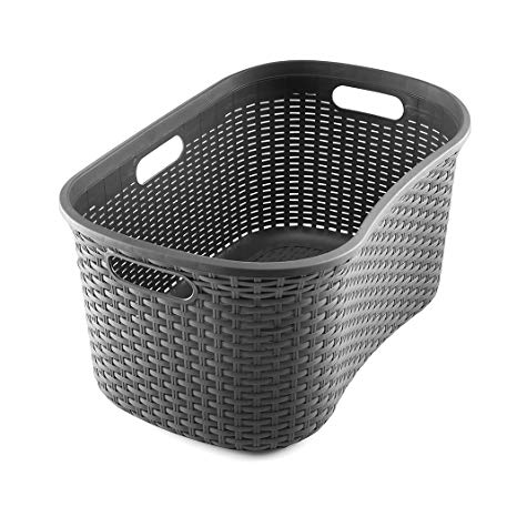 Addis Faux Rattan Hipster Laundry Basket, Charcoal, 40-Litre