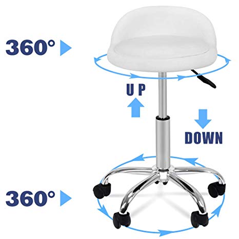 Nova Microdermabrasion Adjustable Hydraulic Rolling Swivel Salon Stool Chair Tattoo Massage Facial Spa Stool Chair with Back Rest (PU Leather Cushion) (White 1pcs)