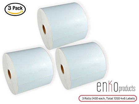 enKo (3 Rolls; 1350 Labels) 4x6 Direct Thermal Shipping Label for FEDEX, UPS, USPS - Zebra 2844 ZP450 ZP505