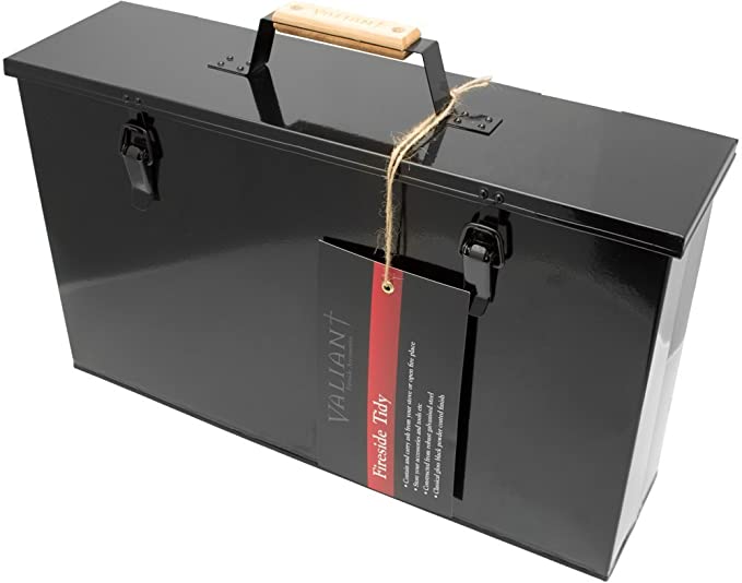 Valiant Fireside Tidy Ash Transporter - Black Gloss Steel Storage Box (FIR240) by Valiant