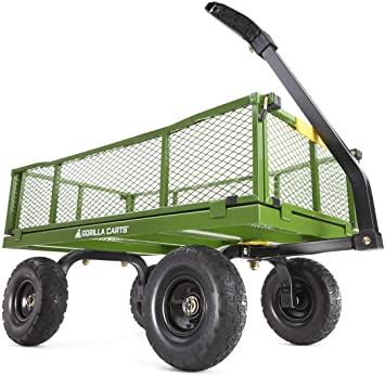 Gorilla Carts 4 Cu. Steel Utility Cart with No-Flat Tires, Green (Amazon Exclusive)