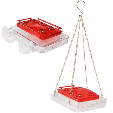 Cuboid - Hummingbird Feeder 2 in 1, with Cleaning Brush, Easy Attachment with Suction Cups for Windows or Hang it in the Tree - Built-in Ant Moat and Detachable Lid for Easy Cleaning & Refills