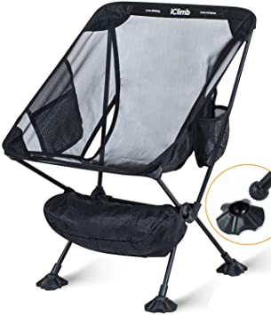 iClimb Ultralight Compact Camping Folding Beach Chair with Large Feet (Black - Mesh)