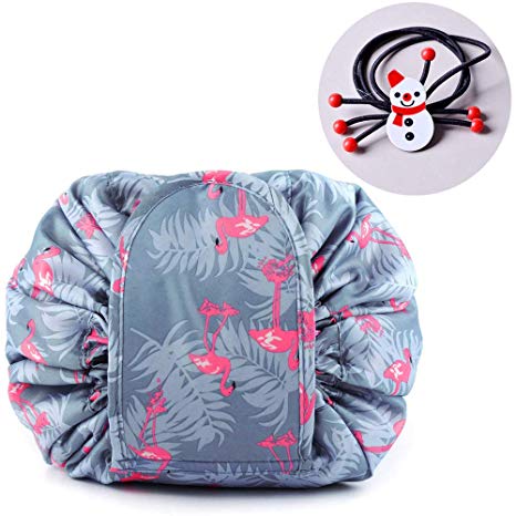 TOPSEFU Flamingo Lazy Cosmetic Bag, Large Capacity Makeup Bags Toiletry Bag Portable Makeup Case Pouch Jewelry Organizer Multifunction Storage Quick Pick Up with Zipper and Drawstrings (Bird)