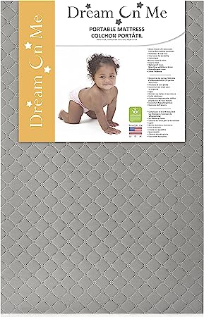 Dream On Me Aster 3" Fiber Portable Mini Crib Mattress, Waterproof Vinyl Cover, Greenguard Gold Certified, Mini Crib Mattress