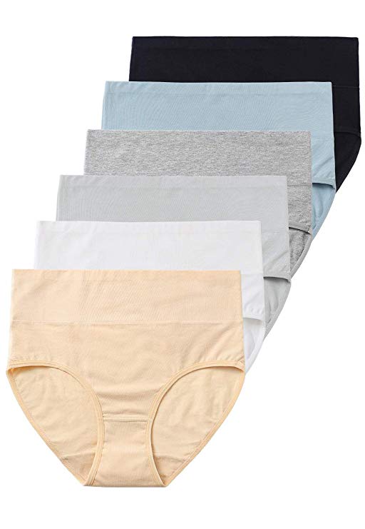 ALTHEANRAY Woman's Cotton Underwear High Waist Panties Tummy Control Briefs Underpants 6-Pack