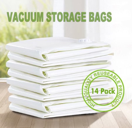 Vacuum Storage Bags, Quntis 14 Value sets of Vacuum Double-Zip Seal Premium Space Saver Storage Bags for Clothes, Duvets and more-Work With Any Vacuum Cleaner or Hand-Pump
