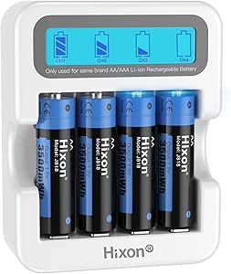 Hixon AA Rechargeable Batteries and LCD Charger,4x3500mWh Rechargeable AA Lithium 1.5V Batteries,Max 3A Current,1600Cycles,Fits for Blink Camera VR/Xbox Gaming Controller.