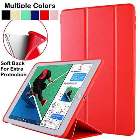 iPad Air 2 Case - 9.7 Inch 2014 Soft Silicone Back (✔For Extra Shock Protection) TriFold Ultra Slim Smart Cover Auto Sleep / Wake, MultiAngle Stand [Apple iPad Air 2nd Gen 9.7”]➤ Soft Back - Red