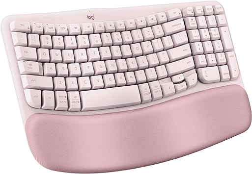 Logitech Wave Keys Wireless Ergonomic Keyboard with Cushioned Palm Rest, Comfortable Natural Typing, Easy-Switch, Bluetooth, Logi Bolt Receiver, for Multi-OS, Windows/Mac - Rose