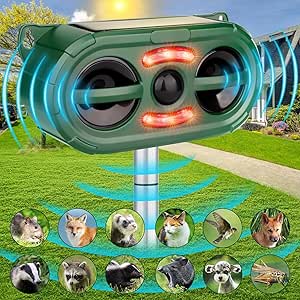 Outdoor Solar Powered Animal Repeller,2024 New Ultrasonic Animal Repellent,Ultrasonic Squirrels Deterrent Waterproof Dog Repeller,Effective Solar Cat Repellent with Motion Sensor for Yard Garden Farm