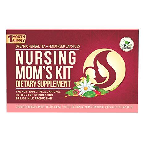 Nursing Mom's Tea Kit - Helps increase lactation while nursing -120 Fenugreek capsules 60 tea bags (30 day supply)