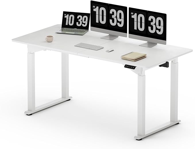 SANODESK Standing Desk with Dual Motor 4-Leg Lift, Electric Height Adjustable Desk with Memory Presets for Home Office(63x30 Joint Boards,White)