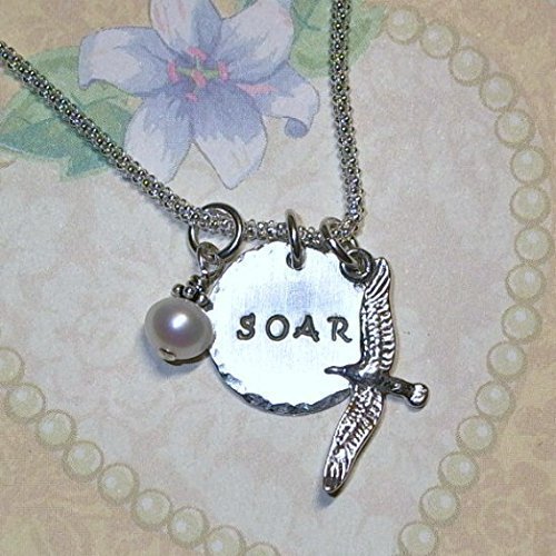 Soar Necklace - Seagull Hand Stamped Sterling Silver Charm Necklace - Personalized - Choose Seagull Single Initial or Soar Necklace