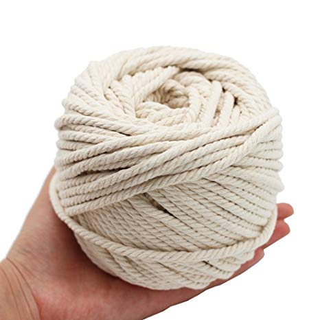 Natural Cotton Macrame Wall Hanging Plant Hanger Hammock Swing Chair Craft Making Knitting Cord Rope Natural Color 5mm 50 Meters (5mm)