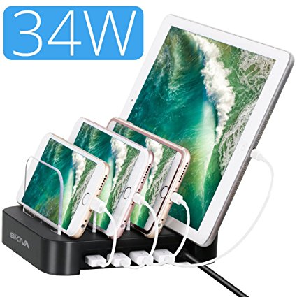 Skiva 34W 4-Port USB Charging Station with Wall/AC Input 2.4 Amps Smart Rapid Charging Ports for iPhone, iPad, Samsung Galaxy, LG, Smart Phones, Tablets (Cables Sold Separately) [Model: AC145]