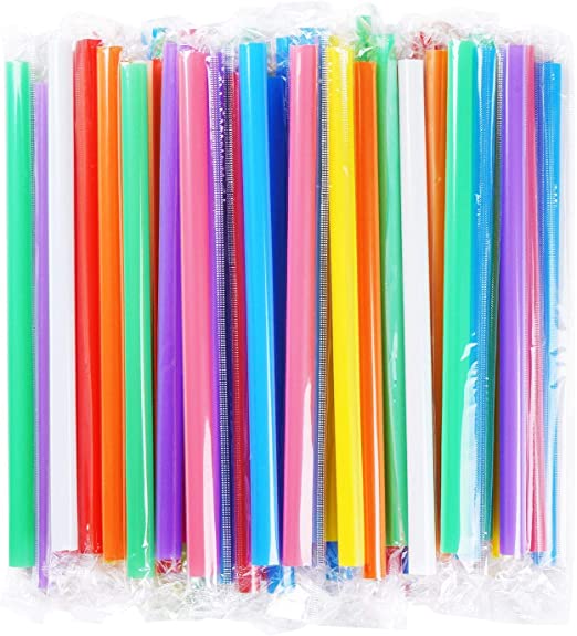 CVNDKN 100 PCS Individually Packaged Colorful Jumbo Smoothie Straws, Large Wide Milkshake Disposable Plastic Drinking Straw (0.43" Diameter and 8.2" long) (100)