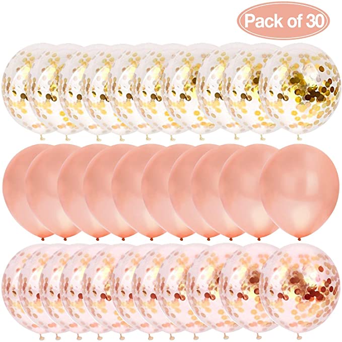 EKKONG 30 Pieces Rose Gold Confetti Balloon Premium Latex Glitter Balloons for Birthday Party Wedding Party Valentine's Day Decorations (12 Inches / 30cm) (30pcs)