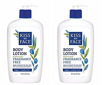 Kiss My Face Olive & Aloe Fragrance Free Body Lotion, 16 Ounce, 2 Count
