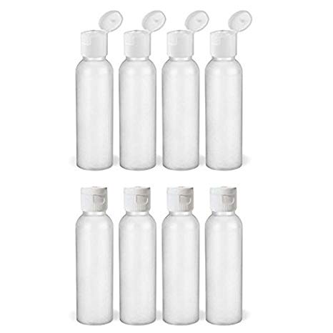 MoYo Natural Labs 2 oz Travel Bottles, TSA Approved Empty Travel Containers with Flip Caps, BPA Free HDPE Plastic Squeezable Toiletry/Cosmetic Bottles (4 pack, Translucent White)