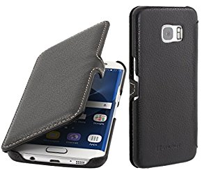 StilGut Book Type with Clip, Genuine Leather Case, Cover for Samsung Galaxy S7 edge, Black