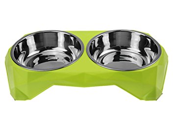 Double Stainless Steel Pet Dog Cat Puppy Feeding Food Water Bowls with No Spill Non-Skid Plastic Raised Stand Mat Pet Diner Elevated Feeder Collapsible Dish Bowl Tray Set for Dogs Cats Puppies