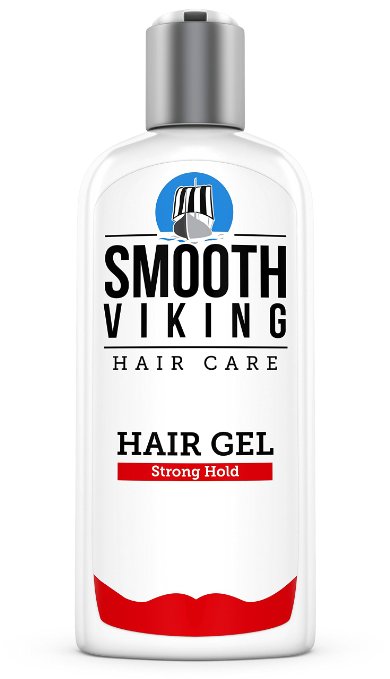 Hair Gel for Men - Strong Hold Styling Product - Adds Body & Shine - Good for All Hairstyles - Trendy, Curly, Straight, Wavy & Modern - Works on Wet, Dry, Thin or Thick Hair - Smooth Viking - 8 OZ