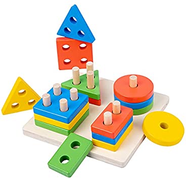 Wooden Sorting & Stacking Toy, Shape Sorter Toys for Toddlers, Montessori Color Recognition Stacker, Early Educational Block Puzzles for 3 4 5 Years Old Boys and Girls